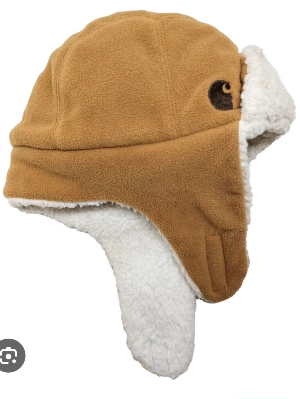 Carhartt Kids Tan Fleece Trapper Hat with White Sherpa Lining